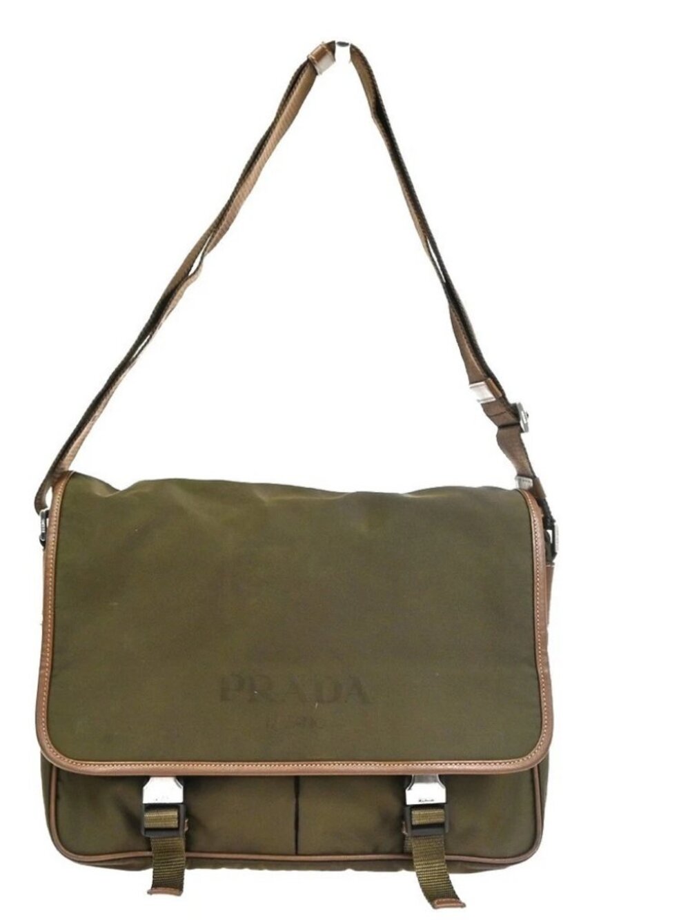 PRADA MILANO Tessuto Messenger Shoulder Bag Nylon Leather Italy Khaki 32CA854 - Picture 1 of 14